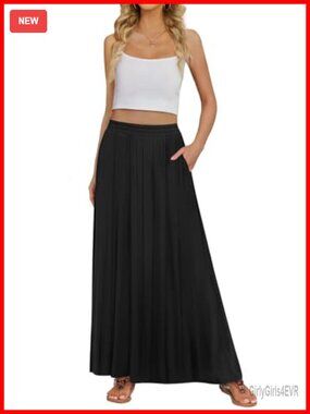 Women's Maxi Skirt Flowy High Waisted Long Skirt with Pockets Rayon Spandex